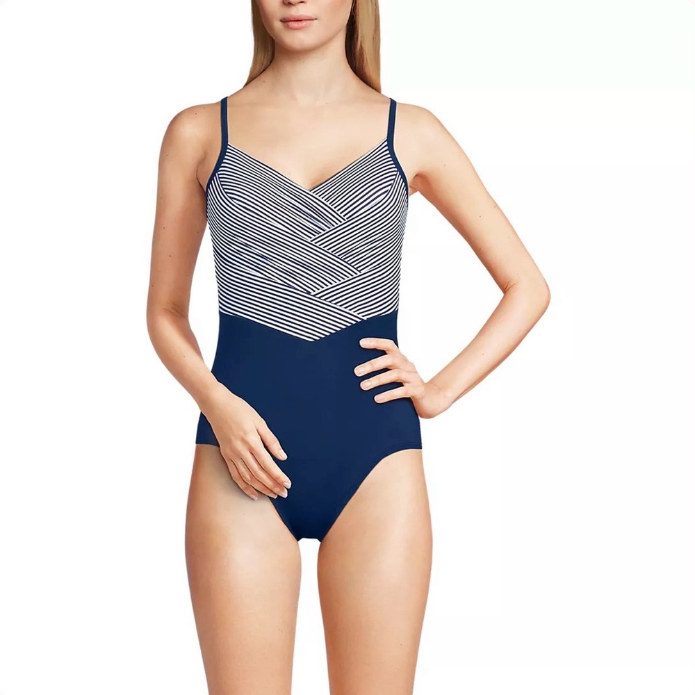 Lands End Sz 20W SlenderSuit Pleated Low Leg One Piece Swimsuit NWT
